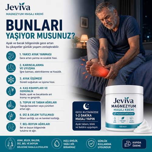 Jeviva™ Magnezyum Masaj Kremi – Ayak, Bacak, Diz, Bel ve Boyun İçin Rahatlatıcı Bakım