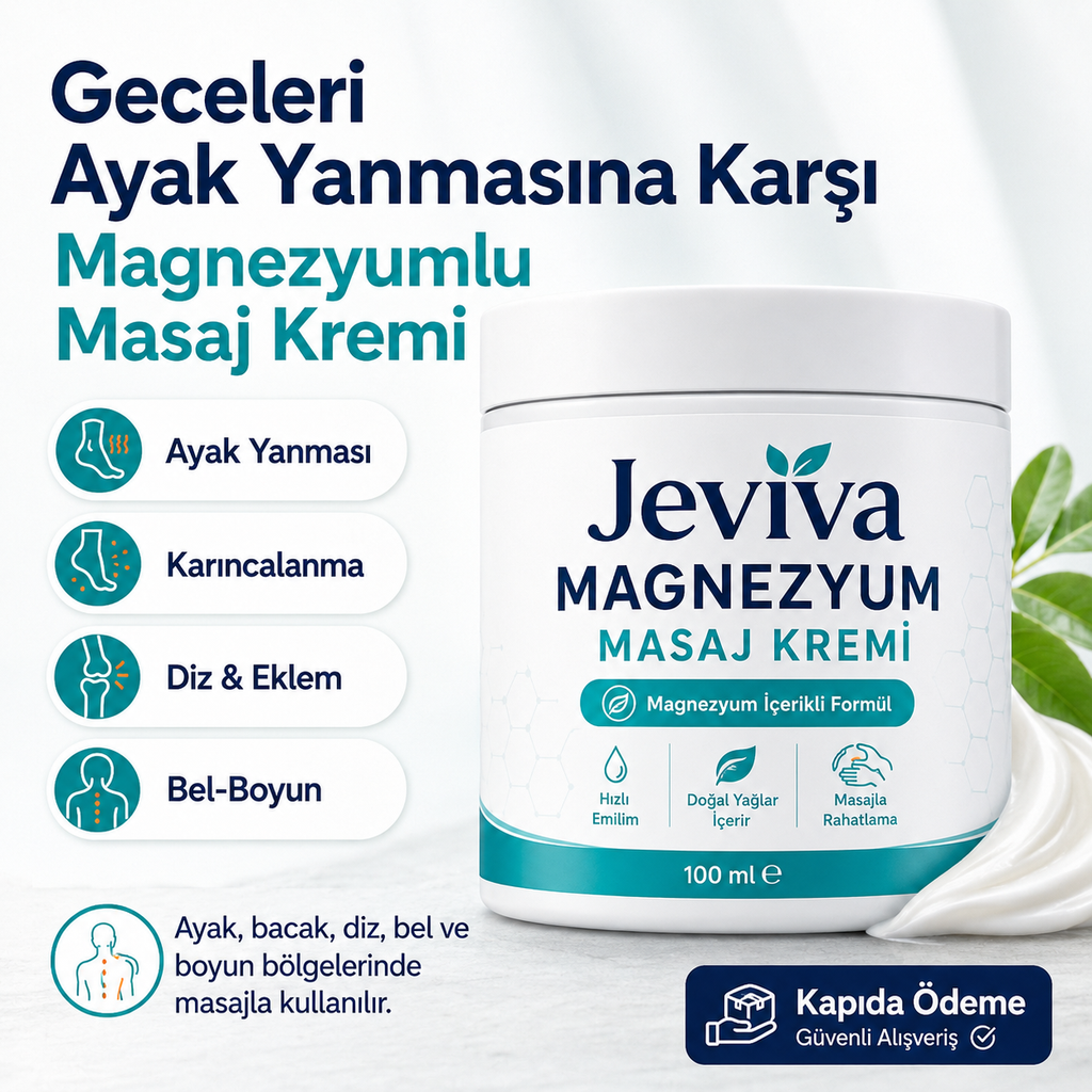 Jeviva™ Magnezyum Masaj Kremi – Ayak, Bacak, Diz, Bel ve Boyun İçin Rahatlatıcı Bakım