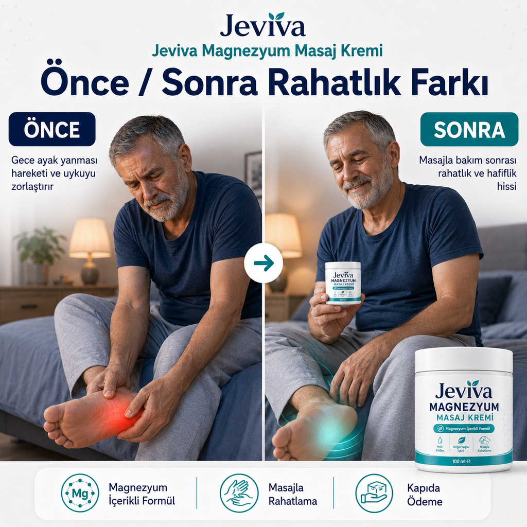 Jeviva™ Magnezyum Masaj Kremi – Ayak, Bacak, Diz, Bel ve Boyun İçin Rahatlatıcı Bakım